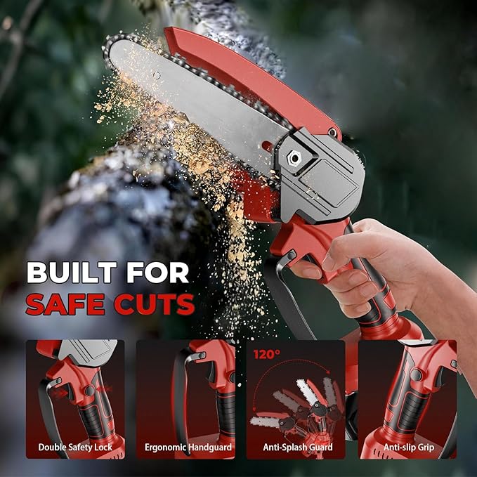 2-in-1 Cordless Pole Saw & Mini Chainsaw, 6-Inch Battery Powered Tree Trimmer with 4.4ft Extension Pole, 2 Batteries | Safe High Branch Pruning for Homeowners