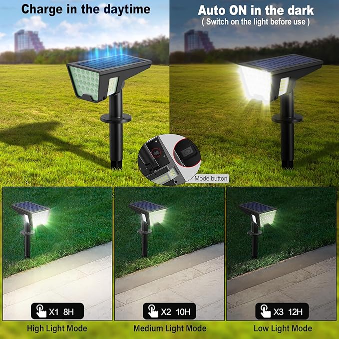 Latband Solar Spot Lights Outdoor IP65 Waterproof, 53 LEDs Solar Powered Garden Yard Lights Outdoor 3 Modes Landscape Spotlight Wall Light with Auto On/Off for Driveway Porch 2 Pack (Cool White)