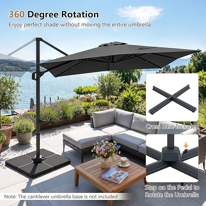 Tangkula 11 x 9 FT Patio Umbrella, Large Offset Cantilever Outdoor Umbrella with Aluminum Pole, 360 Degree Rotation, Tilt Adjustment, 8 Sturdy Ribs, Air Vent & Cross Base for Backyard Pool Garden Deck (Gray, 11x9 FT)