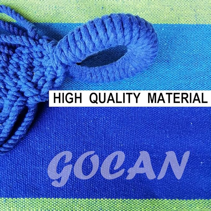 Brazilian Double Hammock 2 Person Extra Large Canvas 250x160cm Total Length 350cm Load 500lb Cotton Hammock for Garden Outdoor and Indoor Blue/Green(98 * 65'')