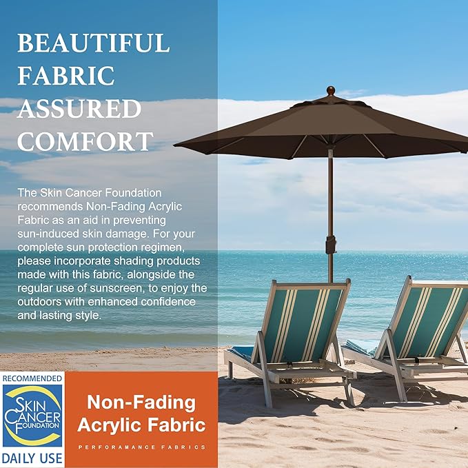 EliteShade USA 10-Year-Non-Fading 9Ft Market Patio Umbrella, UPF 50+ UV Protection Performance Sun Umbrella, Heavy Duty Commercial Grade Outdoor Table Umbrella with Crank & Tilt, Windproof Vented Top for Garden, Pool, Deck and Outdoor Playsets, Chestnut