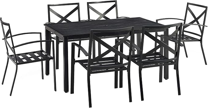 Crosley Furniture Kaplan 7-Piece Outdoor Dining Set for 6, Patio Table and Chairs for Backyard, Deck, Oiled Bronze with Mist Cushions