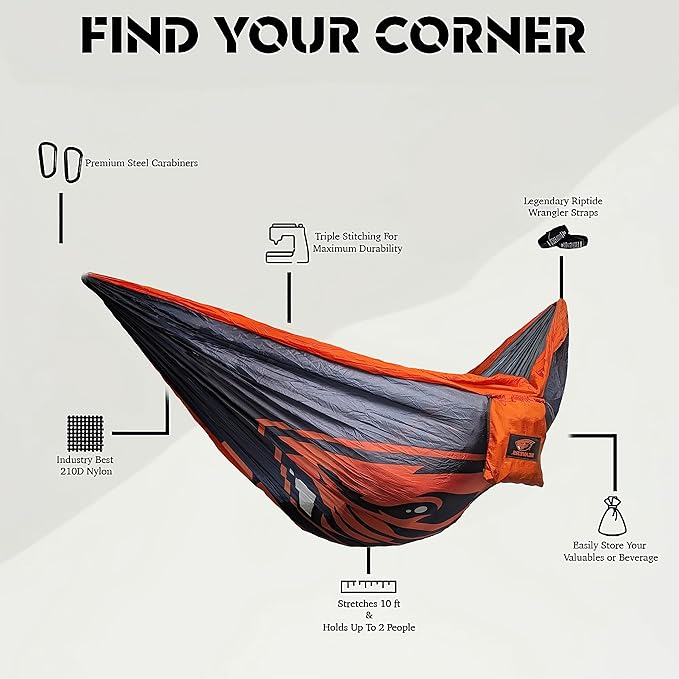 Rincon Official (Oregon State University) University College Hammock - Premium 210T Nylon, Spacious 112 x 74 inches (LxW) Double & Single Camping Hammock - Portable Gear for Students and Alumni