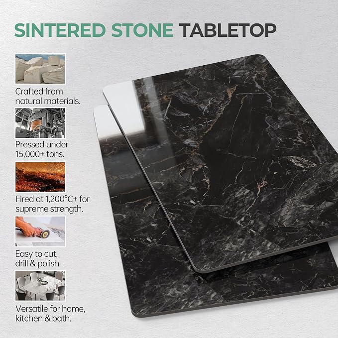 Rectangle Table Top,39.3 ” x 23.6 ” Black Sintered Stone Tabletop, DIY Replacement & Cover Marble Desktop, Scratch & Wear Resistant, Easy to Clean, Suitable for Indoor & Outdoor