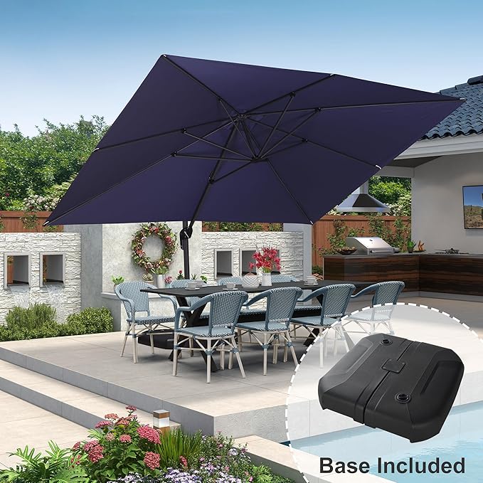 PURPLE LEAF 10' X 13' Patio Umbrella with Base Outdoor Cantilever Rectangle Offset Umbrella with 360-degree Rotation for Garden Deck Pool Patio Navy