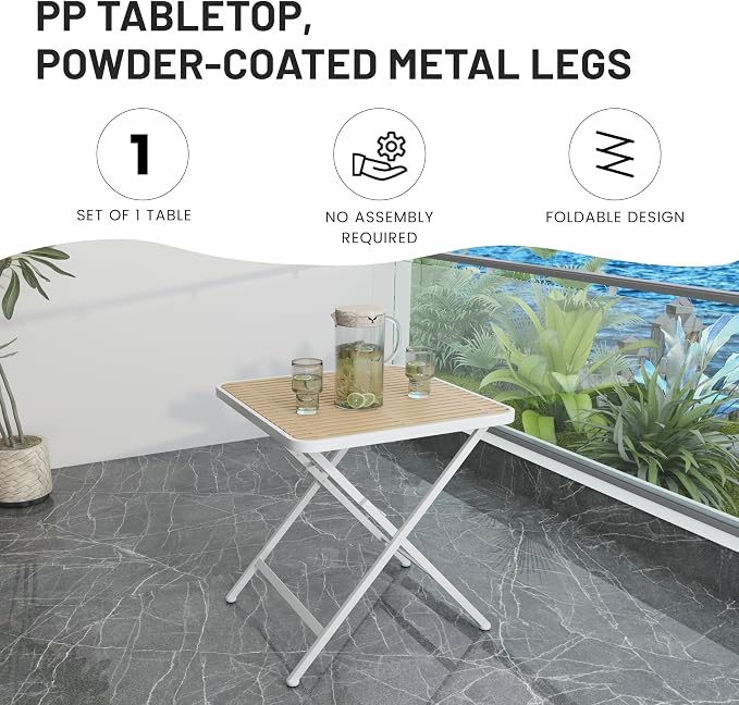 LUMISOL 5 Piece Outdoor Dining Table Set, All Weather Square Table and Chairs Set with Striped Color Block Chairs and Sturdy Metal Legs for Garden, Backyard, Poolside, Beige+Orange+White