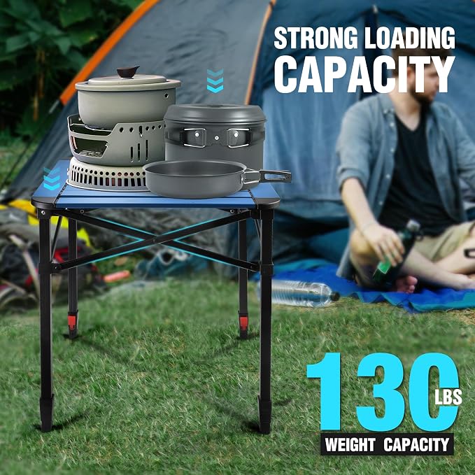 VILLEY Folding Camping Square Table with Carry Bag, Lightweight Aluminum Adjustable Square Table for Outdoor, Camping, Picnic, Backyards, BBQ, Medium