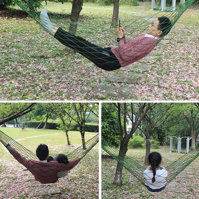Nylon Rope Hammock with Wooden Sticks Lightweight Portable Strong and Stable Outdoor Camping Tree Hanging Hammock(Rojo)