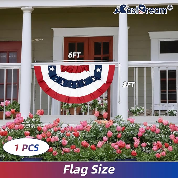 American Pleated Fan Flag 3x6 Ft, Vibrant Color & Fade Resistant US Bunting Flags, Long Lasting Polyester with 3 Solid Brass Grommets Flag Banner, 4th of July Patriotic Decorations american bunting flags for Outside - 1 Pack