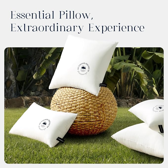 Phantoscope 18x18 Outdoor Pillow Inserts 4 Pack Outdoor Pillows Waterproof | Water Resistant Outdoor Pillows for Patio Porch Furniture Indoor Decorative Throw Pillows Fillers Couch Sham Cushion Stuffer