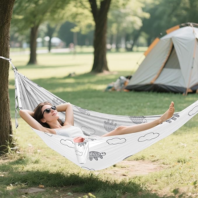 Camping Hammock Outdoor Hammocks for Outside Turtles Lines Cloud Beach Trees Portable Lightweight with Pockets Tree Straps Indoor Small
