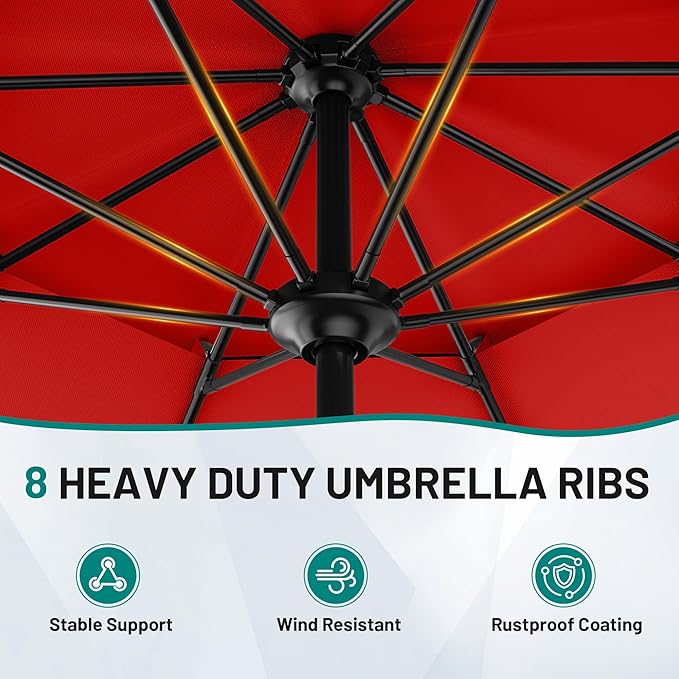 AreShark 12ft 2 Tiers Patio Umbrella - Outdoor Umbrella Waterproof UV Protection, Market Table Umbrella w/ 8 Sturdy Ribs&Crank for Pool, Porch, Garden(Red)