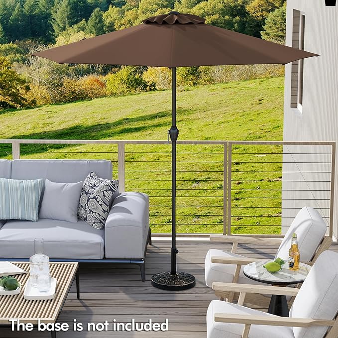 Tangkula 8.5 FT Patio Umbrella, Double-Tier Outdoor Umbrella with Crank Handle, 8 Sturdy Ribs, Sun-Protective Canopy for Market Table Pool Deck Garden Backyard (Tan)