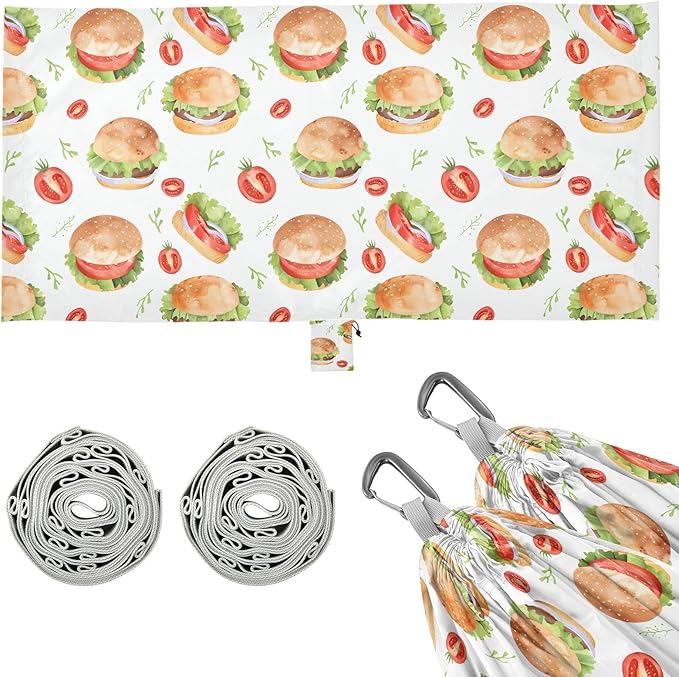 Camping Hammock Outdoor Hammocks for Outside Hamburger Tomatoes Beach Trees Portable Lightweight with Pockets Tree Straps Indoor Small