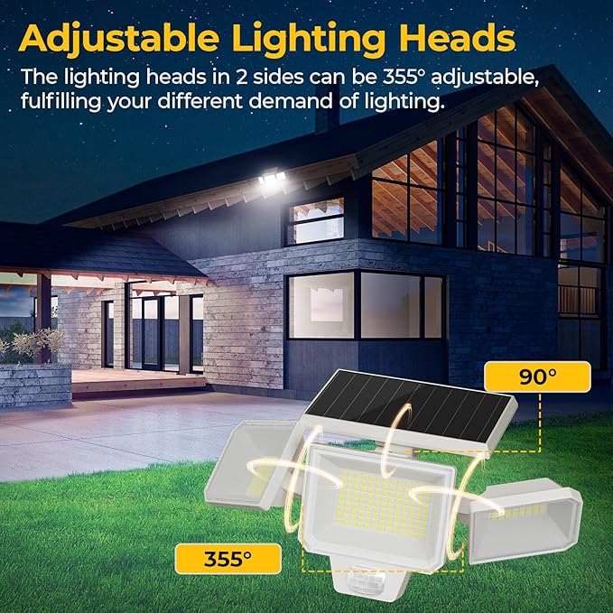 Solar Motion Sensor Lights with Remote Control, IP65 Waterproof LED Solar Wall Lights, Solar Flood Security Light with 3 Modes for Porch Garage Garden Yard Patio (White, 2 Pack)