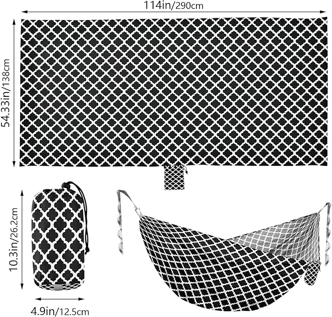 Camping Hammock Outdoor Hammocks for Outside Black Trellis Geometric Lattice Beach Trees Portable Lightweight with Pockets Tree Straps Indoor