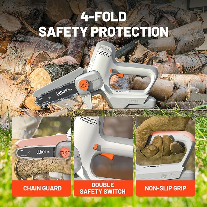 Litheli 6-Inch Mini Chainsaw Cordless, 20V 300W Handheld Electric Chainsaw with 24.6ft/s Chain Speed, Small Portable Pruning Saw for Tree Trimming, Branch Cutting & Gardening(Tool Only)