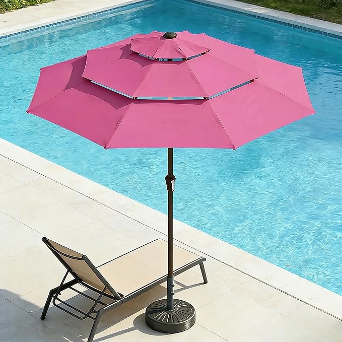 10ft 3 Tier Patio Umbrella, Outdoor Market Table Umbrella with UPF 50+ Vented Canopy, 8 Sturdy Ribs, Easy Push Button Tilt and Crank, Windproof for Deck, Pool, Backyard and Garden