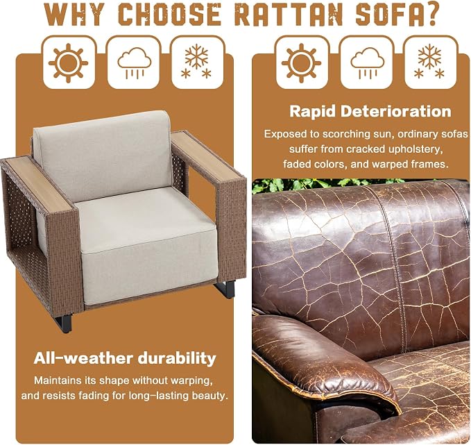 MOCHITO 5 Pieces Outdoor Patio Furniture Sets, All-Weather Sectional Sofa PE Rattan Wicker Conversation Set, Outdoor Patio sectional for Poolside, Porch, Lawn, Garden, Balcony(Beige)