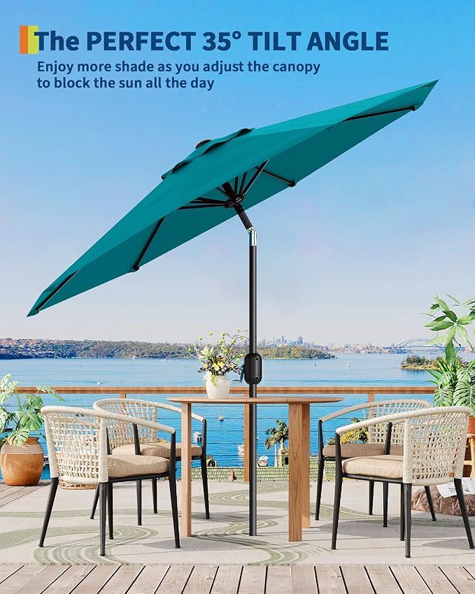 PeakPursuit 9FT Patio Umbrella Outdoor, Market Umbrella, Table Umbrella with Push Button Tilt and Crank, 8 Sturdy Ribs UV Protection Waterproof for Garden, Pool, Deck, Backyard