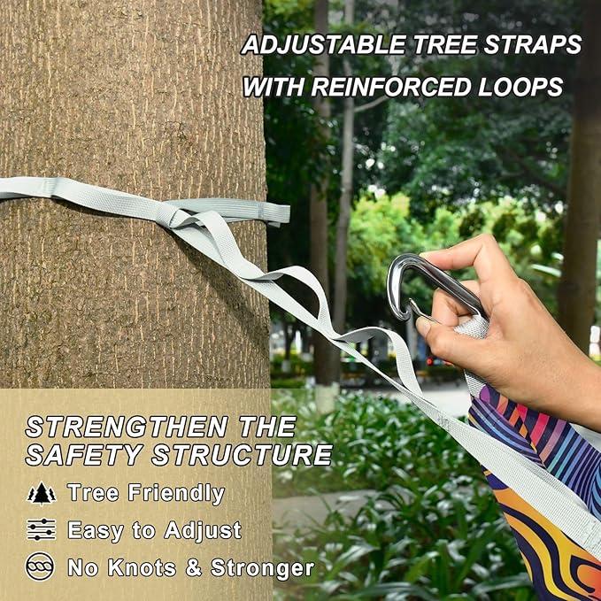 Camping Hammock Outdoor Hammocks for Outside Psychedelic Beach Trees Portable Lightweight with Pockets Tree Straps Indoor