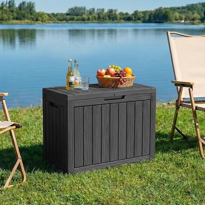 PatioZen 50 Gallon Deck Box Outdoor,Weatherproof Resin Patio Storage Box,Waterproof Outdoor Storage Boxes with Lid Lockable for Cushions,Garden Tools,Black
