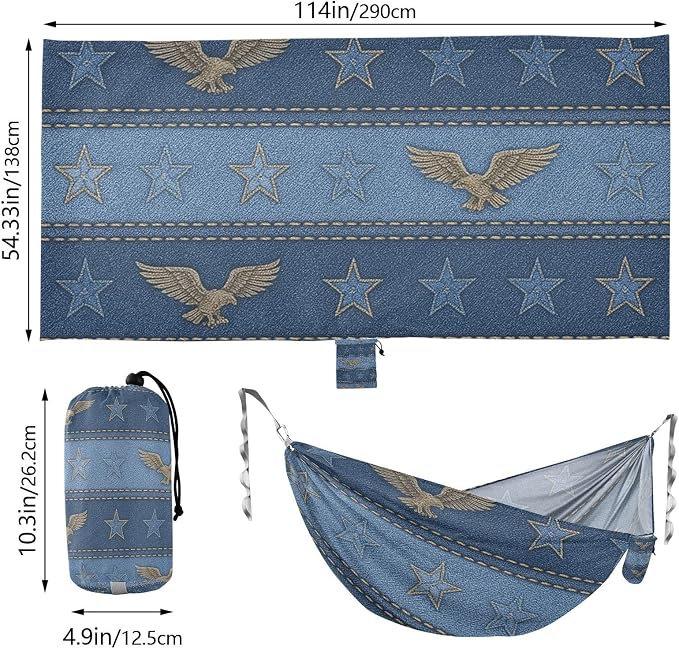 Denim Textile Striped Wallpaper Hammocks Foldable Indoor Hammock for Patio Backyard Lounge Base
