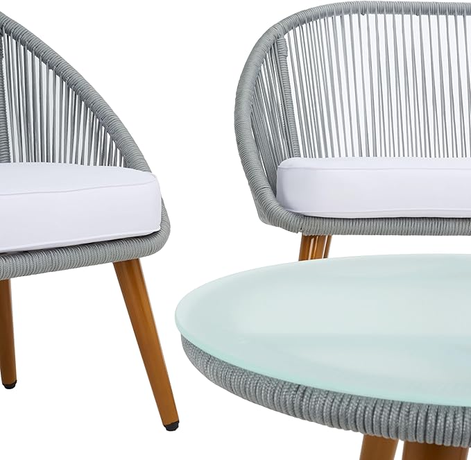 SAFAVIEH Outdoor Collection Halcott Grey/White Wicker 4-Piece Conversation Patio Set