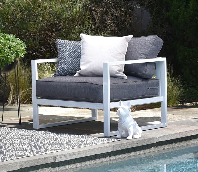 Elle Decor Paloma Outdoor Patio Furniture Collection in Weather-Resistant Metal Frame Patio Arm Chair, White