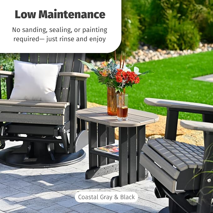 LuxCraft Poly Small Table Stand, Outdoor Side Tables for Patio, Weatherproof Patio End Table for Outside, Eco Friendly and UV Resistant HDPE - Amish Made in USA (Coastal Gray & Black)