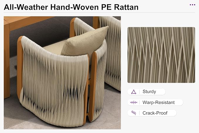PURPLE LEAF Outdoor Dining Set for 8 with Blended Olefin Cushion Aluminum Luxury Patio Furniture Table and Chairs Set All Weather Wicker Patio Dining Sets for Backyard Garden Deck Pool, Teak