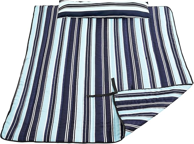 Lazy Daze Hammocks 2 Person Hammock Pad and Pillow Set, Double Polyester Quilted 78" x55" Replacement Pad for Rope Hammock, Navy Blue Stripes