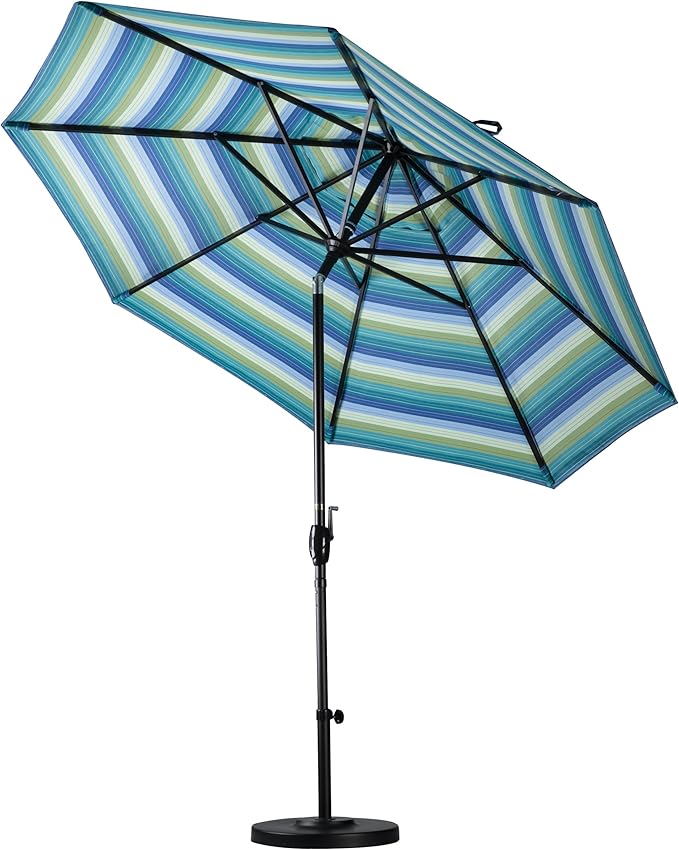 California Umbrella GSPT908302-5453 9' Round Aluminum Market, Crank Lift, Push Button Tilt, Black Pole, Sunbrella Canvas