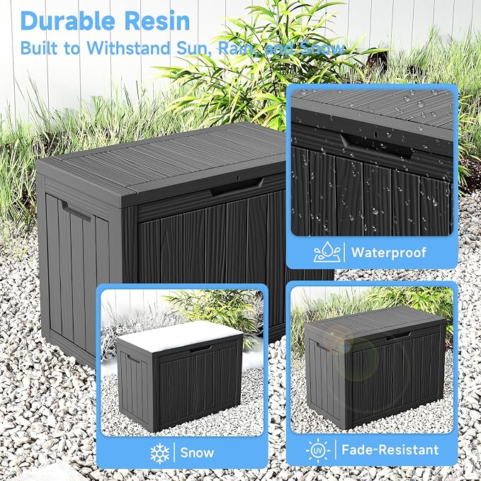 ROJIK 54 Gallon Outdoor Deck Box, Resin Waterproof Storage Box, weatherproof Deck Boxes Outdoor, Sturdy Deck Box for Furniture Cushions & Gardening Tools (Black)