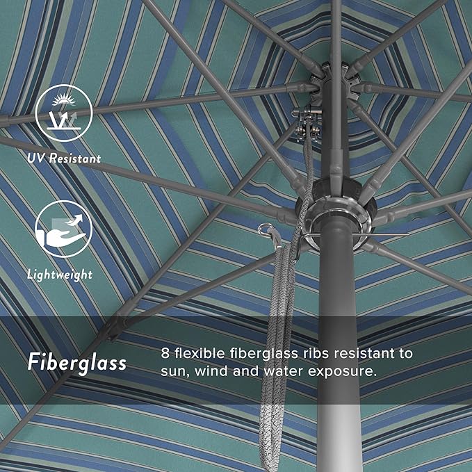 California Umbrella 11' Rd. Venture Series Contract Grade Patio Umbrella, Pulley Open, Silver Finish, Sunbrella Dolce Oasis