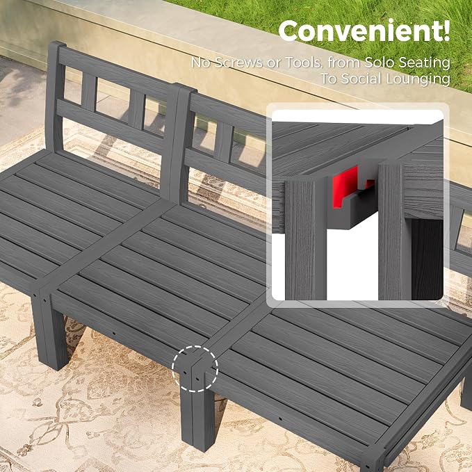 Modular Outdoor Patio Conversation Set, 11-Piece U-Shaped Sectional Sofa Set with Coffee Tables & Thick Cushions, Easy Side Interlock, HIPS All-Weather Patio Furniture Set for Backyard, Deck, Poolside
