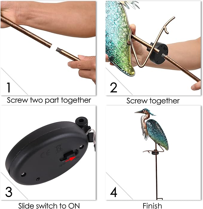 TERESA'S Collections Blue Heron Garden Decor for Outside Solar Lights, 39" Glass Lawn Ornaments with Outdoor Lights Decorative Stake, Yard Art Decorations Outdoor for Patio Gifts for Mom Grandma