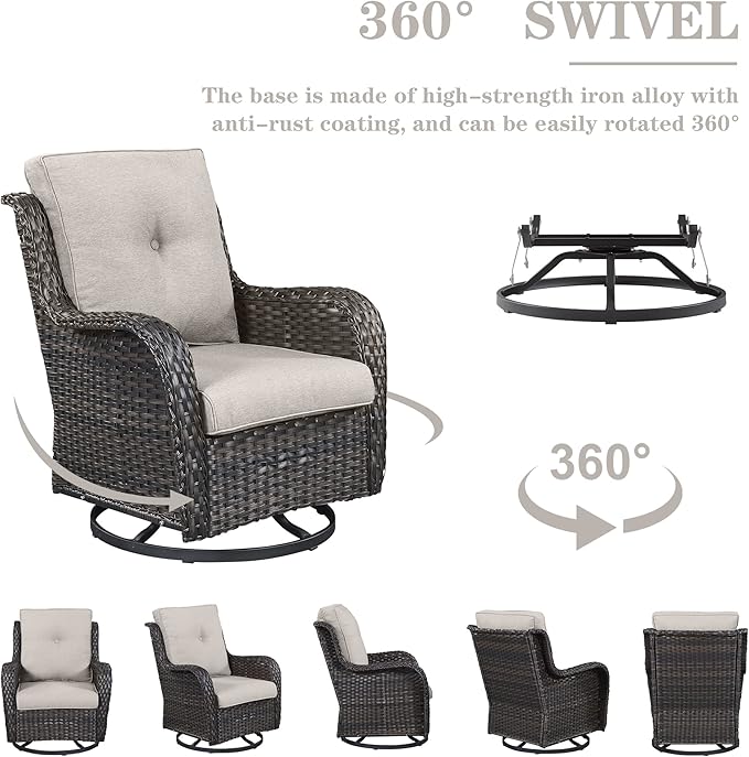 Belord Outdoor Furniture Wicker Conversation Sets - 7 Piece Patio Rattan Furniture Sets with Swivel Rocker Chairs Outdoor Sofa for Porch Deck Backyard Brown/Beige