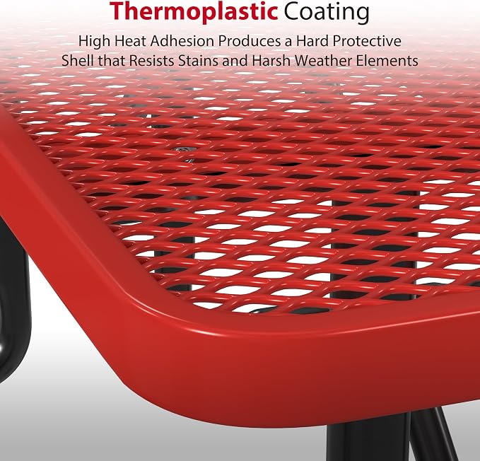 Leisure Craft Metal Picnic Table with Bench - 6 ft Rectangle Outdoor Dining Table for 6, Umbrella Hole, Weatherproof Heavy Duty Thermoplastic Coating, Commercial Grade Furniture Made in USA - Red