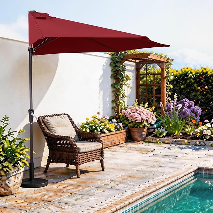 ABCCANOPY Patio Umbrella 9FT - Outdoor Half Umbrellas for Patio, Backyard, Garden, Deck (Burgundy)