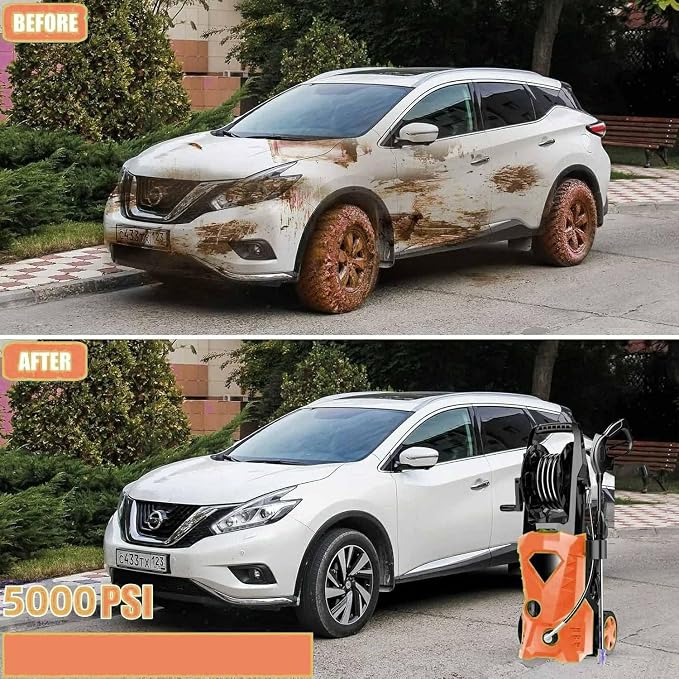 5000PSI Electric Pressure Washer, 3GPM High Power Washer with 4 Pressure Nozzle and Soap Bottle for Home, Car Washing, Fence Cleaning, Patio (Orange)
