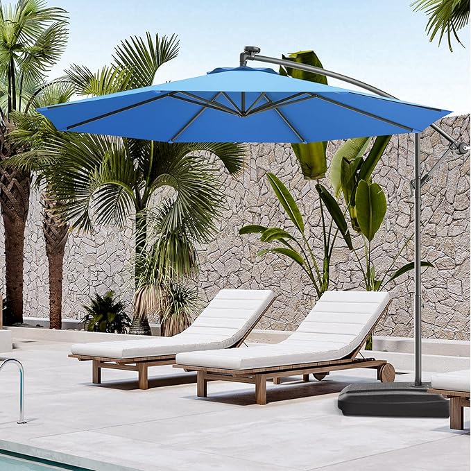 GIANTEX Patio Umbrella, 10ft Offset, with Strong Steel Pole and 8 Ribs, Blue Color, for Large Patio Areas