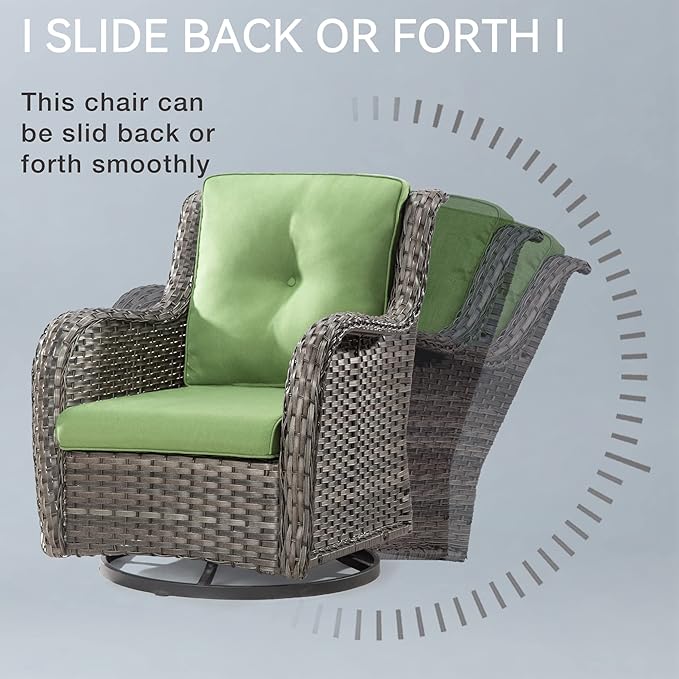 Outdoor Swivel Rocker Wicker Chair, High Back Swivel Patio Chairs Wicker Furniture, 1PC Rattan Swivel Rocking Chair with OIefin Cushions(Mixed Grey/Green)