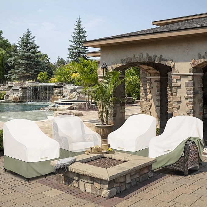Bitubi Waterproof Patio Chair Covers, Lounge Deep Seat Cover Fits Up to 35W x 38D x 31H inch, Heavy Duty Outdoor Lawn Patio Furniture Cover (2 Pack, Beige)