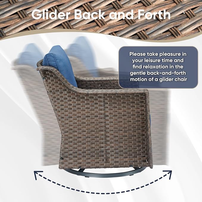 Outdoor Swivel Rocker Patio Chairs-Outdoor Swivel Chair with High Back Patio Chairs for Deck Balcony Poolside Backyard-Brown/Blue