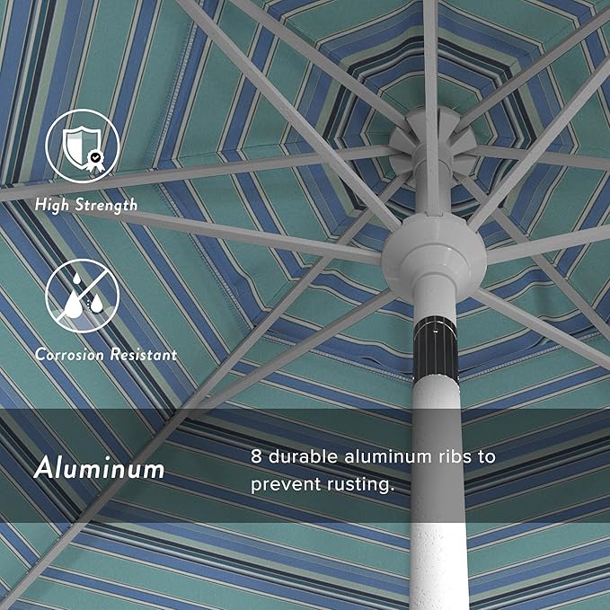 California Umbrella 7.5' Rd. Aluminum Patio Umbrella, Crank Lift, Collar Tilt, White