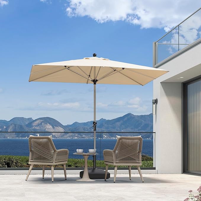 PURPLE LEAF 6' x 9' Rectangle Outdoor Umbrella for Patio with Tilt Adjustment, Patio Table Umbrella for 3 Year Fade Resistant, Aluminum Pool Market Umbrella for Deck, Garden, Patio, Poolside or Lawn