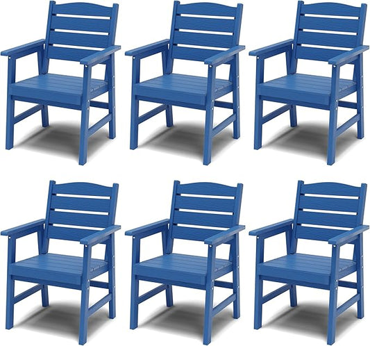 YEFU Outdoor Dining Chairs Set of 6: All-Weather Outdoor Chairs Set of 6 with Wide Seat and Armrests - Heavy-Duty Furniture Set Modern Patio Dining Chair for Outside/Deck/Pool 350lbs Capacity Blue