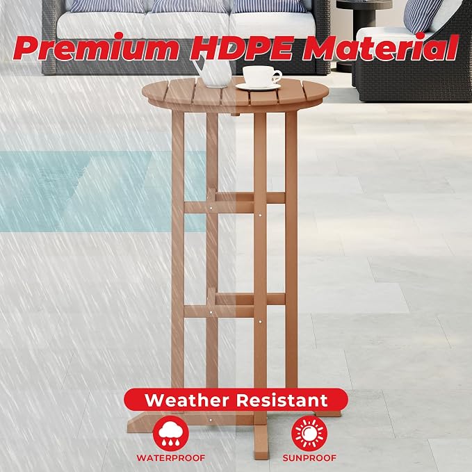 Costaelm Outdoor Bar Table, 42" Counter Height Round Patio Cocktail Bar Table, Patio Bar Table Bistro Dining Table Pub Table for Front Porch Deck, Backyard, Garden, Teak