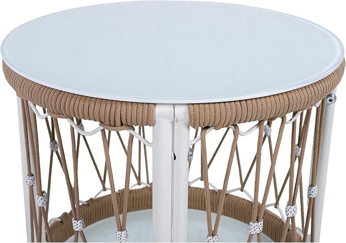 Christopher Knight Home Gwen 3-Piece Bohemian Outdoor Patio Furniture Set, Set of 2 Lounge Chairs with Cushions & Glass Top Side Table, Patio Conversation Set for Garden, Poolside, Beige + Natural